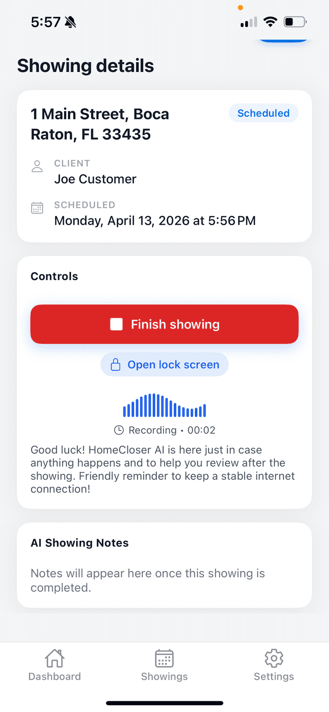 HomeCloser AI - Recording screen